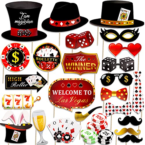 Qpout Las Vegas Casino Photo Booth Requisiten Lustiges DIY Poker Thema Selfie Requisiten Kit Für Nachtparty Dekoration Party bevorzugt 25 Stück