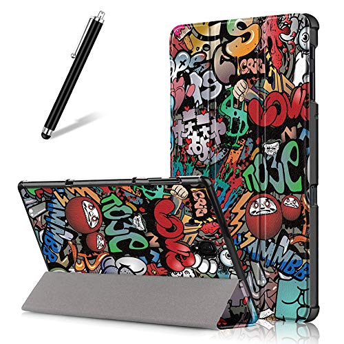 Artfeel Hülle für Samsung Galaxy Tab A 10.5 (2018) T590/T595,Ultra Dünn Leicht Leder Smart Klapphülle Dreifach Ständer Schutzhülle Auto Wach/Schlaf Flip Magnetisch Abdeckung,Graffiti