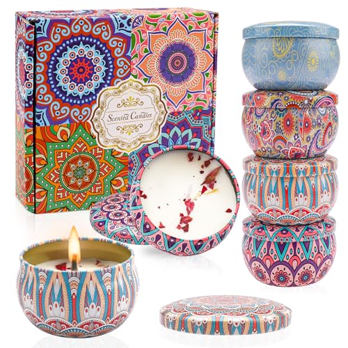 ALLAVA 4 Stück Duftkerzen Geschenkset, Natürliches Sojawachs Duftkerzen Set, Kerzenset zum Stressabbau, Duftkerze für Weihnachten, Geburtstag, Valentinstag, Aromatherapie, Hochzeiten (A)