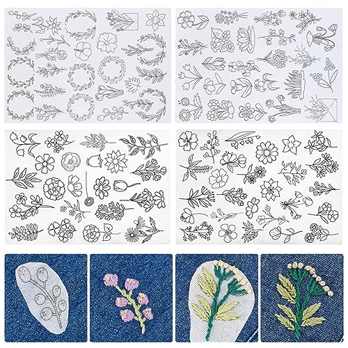 100 Stück Stickvorlagen, Stickvorlagen Wasserlöslich Sticken Vorlagen Stickvlies Wasserlöslich Vorlagen Stabilisatoren zum Handnähen, Sticken für DIY Projekte, Kleidung & Taschen Personalisieren (01)