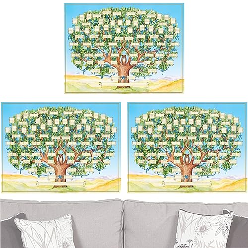Vigcebit 3 Stück Stammbaumdiagramm, Ahnentafel Vorlage Zum Ausfüllen, 6 Generation Ahnenforschungs-Poster, Wanddekoration Für Zuhause Und Wohnzimmer, 40 x 60 cm