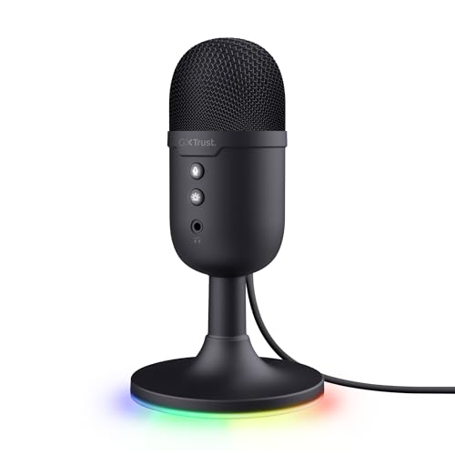 Trust Gaming GXT 236 Yami USB Streaming Mikrofon PC Podcast Twitch Discord ASMR YouTube, Kondensator Gaming Mikrofon mit Nierencharakteristik, Stummschaltung, RGB Beleuchtung - Schwarz