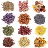 Getrocknete Kräuter und Blumen 12 Arten Natürliche Getrocknete Blumen Jasmin Lavendel Vergissmeinnicht Rose Chrysantheme Zitronengras für DIY Seifenkerze Herstellung Harz Schmuck Aroma Badebomben