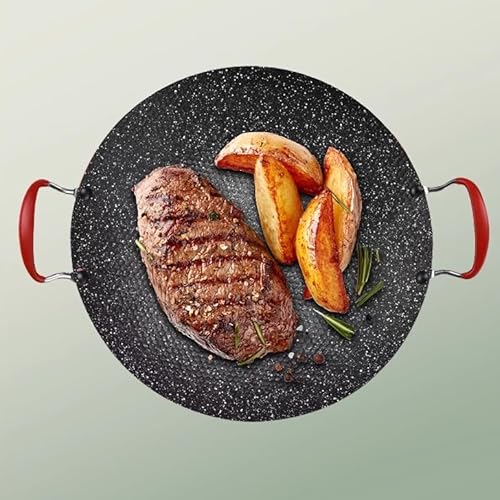 Kuuleyn Koreanische Bbq Grillpfanne,Korean Bbq Grill, Teppanyaki Grillplatte,Grillplatte Rund Antihaftbeschichtung Mit Anti-Verbrühungs-Griff Teppanyaki Platte Für Gas-Keramikherd(30cm)