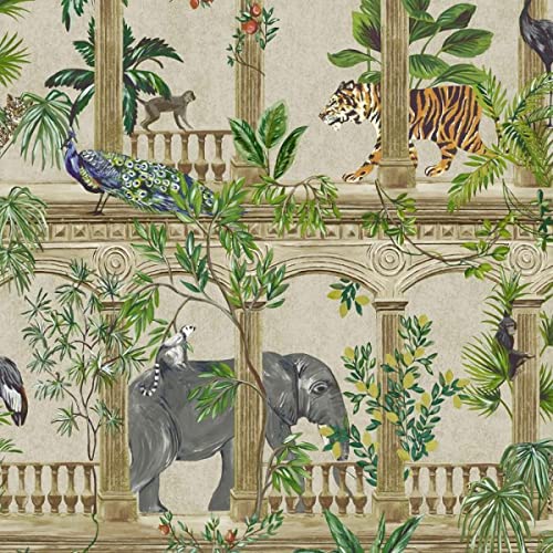 Cascading Gardens Tapetenkollektion Petra Beige Holden 91352 Elefanten Tiger Tropical