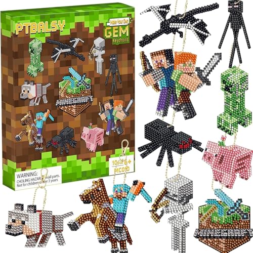 Hiqiku Geschenke Junge Mädchen ab 6 Jahre 5D Diamond Painting Kinder Schlüsselanhänger Bastelset Kinder ab 6 Jahre Diamant Basteln Jungs Mädchen Geschenke Diamond-painting Anhänger (Grün)