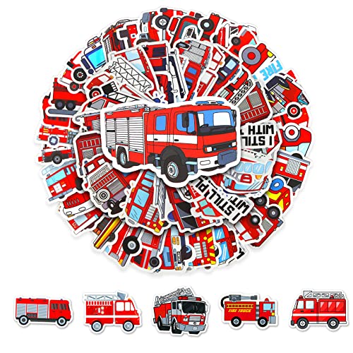 Feuerwehr Aufkleber Feuerwehrauto Sticker 100 Stücke Fire Truck Deko für Auto Laptop Computer Skateboard Wasserflaschen Koffer Fahrrad Motorrad Wandsticker Geeignet (Feuerwehr Aufkleber)