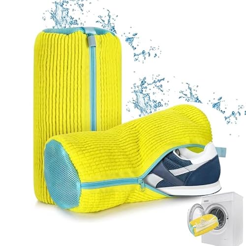 2 Stück Schuhwaschbeutel Waschmaschine,Sneaker Waschbeutel, Schuhbeutel Waschmaschine, Schuh Waschbeutel für Waschmaschine, Wäschesack Schuhe, Wäschenetz Schuhe für Alle Schuharten (Gelb, 2 Stück)