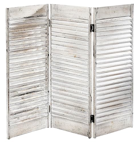 Kobolo Paravent Lamellen, weiß, 90x81 cm, dekorativer Raumteiler im Vintage Look & Landhausstil, vielseitig als Tischparavent, Fenstersichtschutz oder kleine Abtrennung