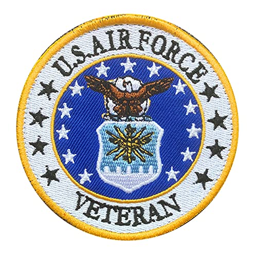 American "U S Airforce Veteran" Military Tactical Patch – Größe 8 cm rund – Klettverschluss Rückseite – Zubehör Patch für Kleidung, Jacken, Jeans, Mützen, Rucksäcke, Uniform, Veteranenunterstützung