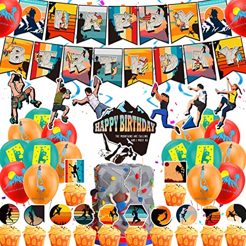 Klettern Party Dekoration Felsklettern Geburtstagsparty Zubehör Sportdekorationen Inklusive Klettern Happy Birthday Banner Ballons Kuchen Topper Cupcake Toppers Spiralen