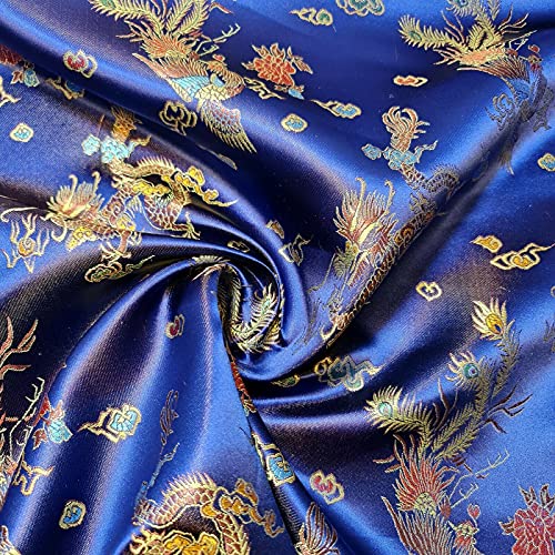 Chinesischer Brokatstoff, traditionelles Drachenkleid, bestickt, Seidensatin, orientalisch, Marineblau