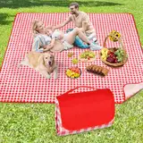 Anyiner Picknickdecke 200x200 cm, Sandfest Stranddecke Wasserdicht Campingdecke, Maschinenwaschbar mit Tragegriff, Ideal für Outdoor, Camping, Strand & Familienpicknick (Rot Kariert)