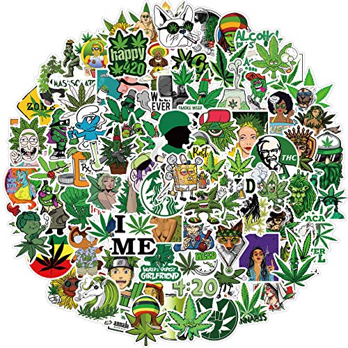 Unkraut Aufkleber 100 Stück Vinyl Marihuana für Erwachsene - Laptop, Wasserflaschen, Stoßstange, Telefon, Skateboard - Wasserdicht