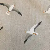 Stoff Meterware Baumwolle natur Möwen weiß maritim Nordsee Sylt Meer Dekostoff Kissen Vorhangstoff Tischdeckenstoff