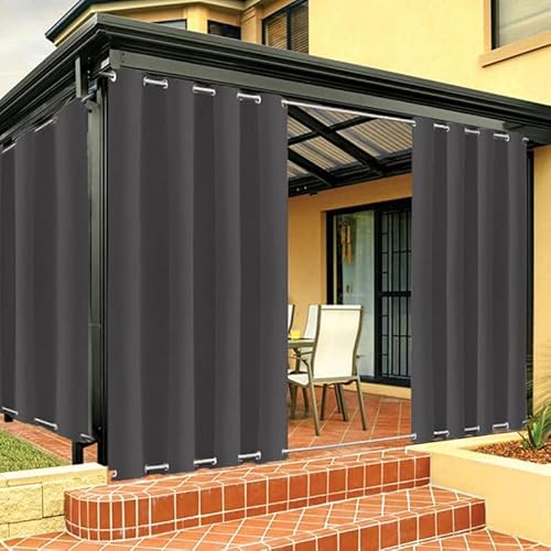 FicaRico Outdoor Vorhänge Wetterfest mit Ösen Oben und Unten, Outdoor Gardine für Pavillon Terrasse Veranda - 1 Stück, Dunkelgrau, B213xH183cm