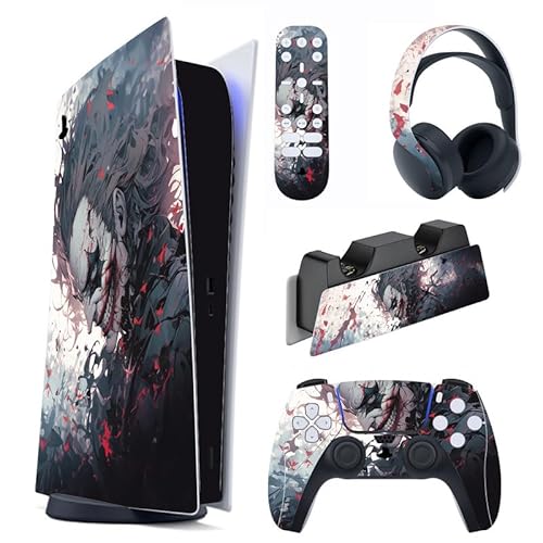 playvital Skin Kompatibel mit ps5 Konsole Digital Edition,Aufkleber Vinyl-Skin Schutzfolie Stickers für PS5 Konsole,Controller,Ladestation,Headset,Medienfernbedienung-Killing Clown
