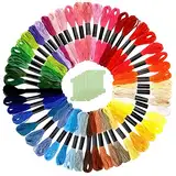 FEPITO 55 Stück Rainbow Color Stickgarn Set 50 Stränge Stickgarn und 5 Stück Zahnseide Spulen für Freundschaftsbänder Zahnseide, Kreuzstichfäden, Bastelseide