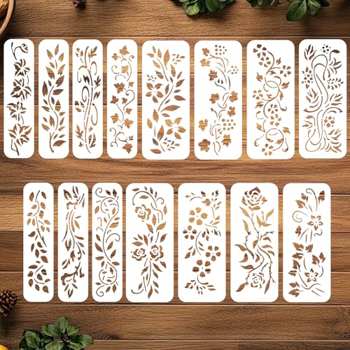 ORIGACH 15 Stück Weinreben Schablonen Zum Malen Auf Holzwänden Wiederverwendbare Pflanzen Malschablonen Für Stoff Leinwand Fenster Möbel Heimdekoration