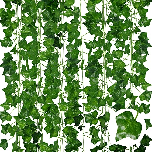 ADORAMOUR Künstliche Efeu Girlanden - 6er Pack, 210cm Länge - Gefälschte Reben für Zimmer und Garten Wand Dekoration für Innen Außen, Grüne Blätter Plastik, Hängende Pflanzen für Grünpflanzen Deko