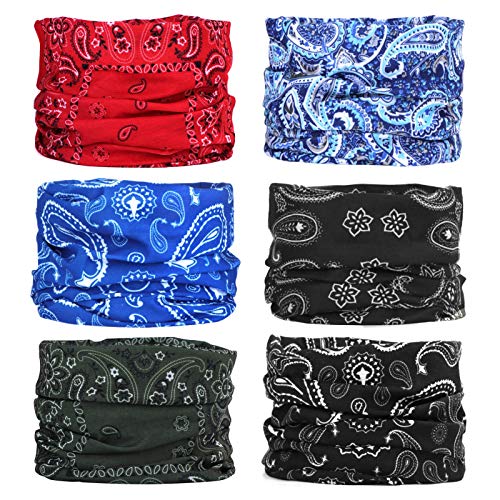 6 Stück Nahtlose Bandanas Multifunktionstuch Schal - Elastiche Multifunktion Stirnband Gaiter Balaclava Gesichtsmaske Kopfbedeckung UV Residenz für Yoga Laufen Wandern Radfahren Motorradfahren