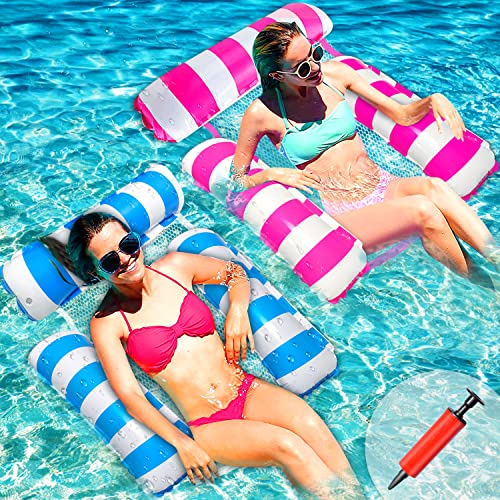 2 Stück Wasserhängematte, CZMAO Pool Spielzeug 4 In 1 Aufblasbare Wasserspielzeug Pool Zubehör, Pool Aufblasbar Wasser Hängematte für Sessel Matratzen Sitz schwimmmatratze mit Infloator-Pumpe