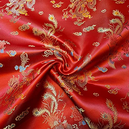 Chinesischer Brokatstoff, traditionelles Drachenkleid, bestickt, Seidensatin, orientalisch, Rot