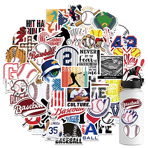 AUCEKO 52 Stück Baseball Aufkleber Pack Baseball Sticker Set wasserdichte Vinyl Sticker für Laptop Kinder Autos Motorrad Fahrrad Skateboard Gepäck Koffer Computer Aufkleber Graffiti Decal