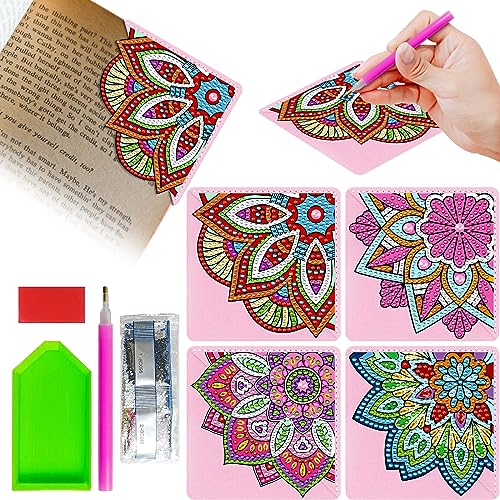 Lesezeichen Kinder, Diamond Painting Set, Kaluofan 4 Stück Eck-Lesezeichen Set DIY Lesezeichen Personalisiert, Lesezeichen Lädchen, Lesezeichen Filz Ecke,Lesezeichen Filz Basteln Buchliebhaber Kinder