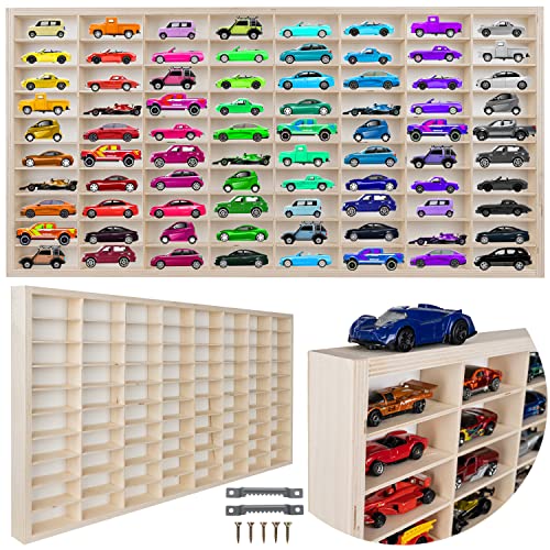 KRUZZEL Sammlervitrine Holz zu 80 Fächen 78,5 x 40 x 4,5 cm - Setzkasten Holz für Ihre Sammlung - Organisation Schaukasten für Autos - Matchbox Regal - Spielzeugauto Sufbewahrung 20233