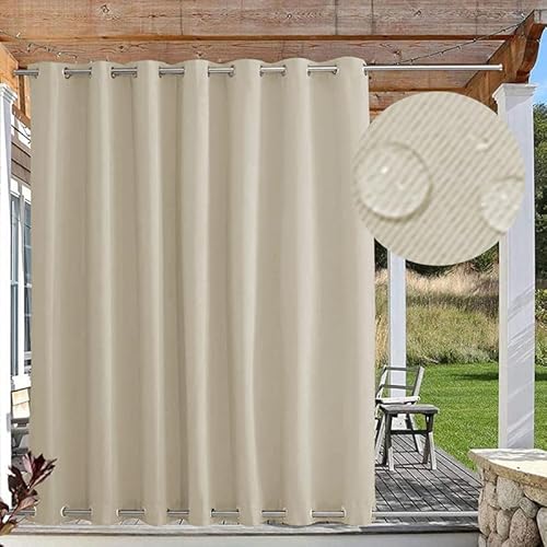 Outdoor Vorhang Wasserdicht Winddichte Outdoor Vorhänge Wetterfest mit Ösen Oben und Unten, Sonnenschutz Blickdicht Outdoor Vorhang für Pavillon Garten, 1 Stück, Biscotti Beige, B135xH183cm