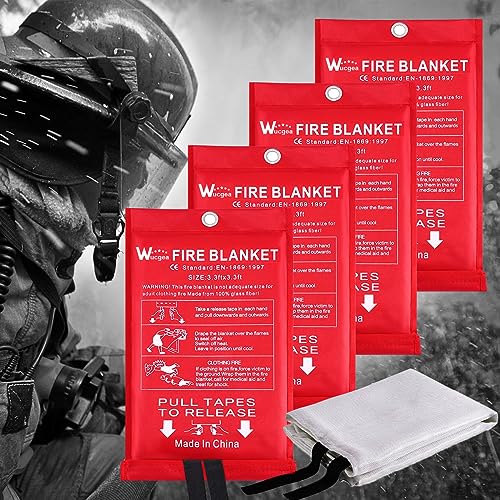 Löschdecke für küche - 4 Packung Feuerlöschdecke DIN EN 1869:1997 Sicherheit Glasfaser Brandschutzdecke für Fettbrände Auto Schule Kamin Grill Büro Garage Schweißen Lager 1,0m x 1,0m