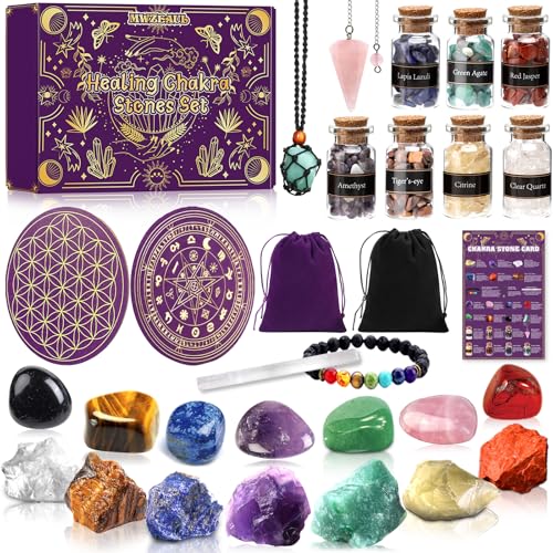 MWZEAUL Kristalle Heilsteine Set, Chakra Steine & Kristalle Natürliche, Edelsteine Mineralien Steine Trommelsteine für Yoga, Meditation Entspannung, Energieheilung, Spirituelle Geschenke für Frauen