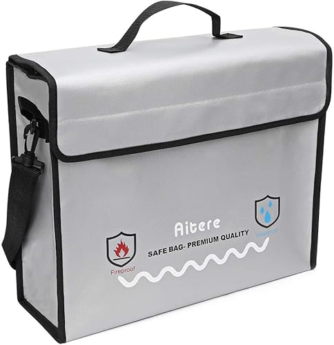 Feuerfeste Dokumententasche, geldkassette feuerfest wasserdicht dokumentenbox, Reisepass, Bankdateien, Geld und Wertgegenstände,feuerfeste geldkassette in Schwarz(Grau-)