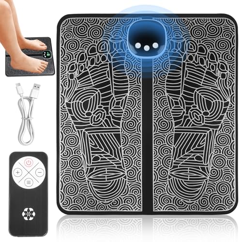 EMS Fußmassagegerät, Fußmassagegerät Elektrisch mit 8 Modi und 19 Intensitäten, Faltbares und Tragbares EMS Fußmassagegerät zur Durchblutung und Muskelschmerzlinderung, mit Fernbedienung (Schwarz)