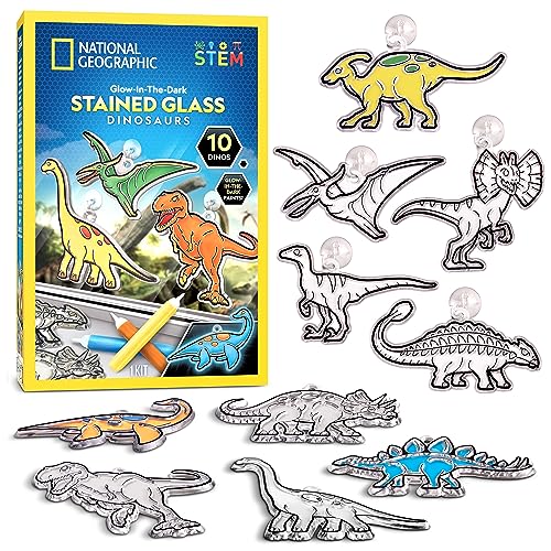 NATIONAL GEOGRAPHIC Buntglas-Set für Kinder – leuchtende Dinosaurier, Kunst- und Bastelset für Kinder, Fenster-Sonnenfänger-Set, Kunst für Kinder im Alter von 4–8 Jahren, Fenster-Kunst-Bastelset