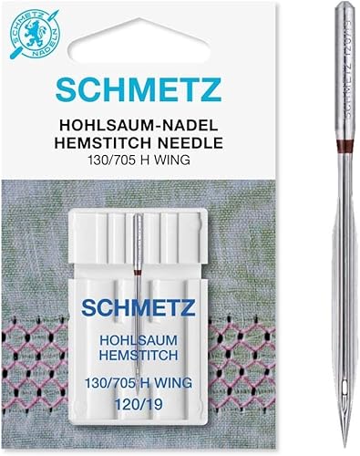 SCHMETZ | 1 Nähmaschinennadel | Hohlsaum | 130/705 H-WING | Nadeldicke 120/19 | Geeignet für dekorative Hohlsäume | auf jeder gängigen Haushaltsnähmaschine mit Zickzack-Funktion einsetzbar