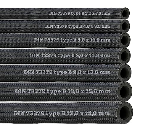 Schlauch Benzinschlauch Ölschlauch Kraftstoffschlauch Dieselschlauch Kraftstoffleitung Wasserleitung NBR DIN 73379-B mit Textilumflechtung Meterware (Innen Ø: 10,0 mm/Außen Ø: 15,0 mm)