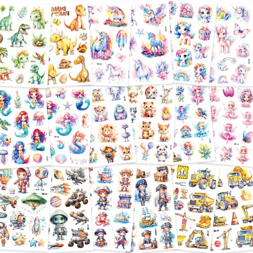 FUHOMI Glitzer Tattoo Set Tattoo Kinder Mädchen Jungen, 220+ Tattoo Mädchen Kindertattoos Jungs Temporäre Tattoos Kind, Glitzertattoos Kinder Set Kindergeburtstag Mitgebsel