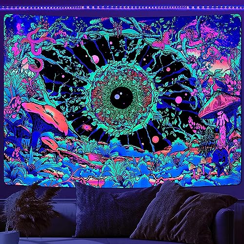 Alishomtll Schwarzlicht Wandteppich, Abstrakte Bunter Hippie Wandteppich, Psychedelic Wandteppich Aesthetic Wandbehang, UV Kunst Wandtuch, für Schlafzimmer Dekoration 150x130cm