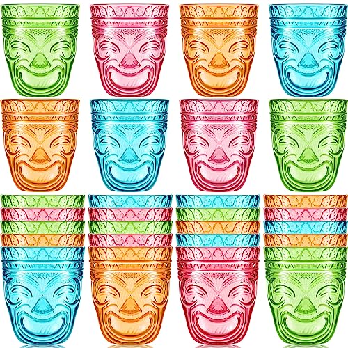 Irenare 24 Stück Tiki-Gläser im hawaiianischen Stil, Tiki-Becher, Kunststoff, mehrfarbig, Tiki-Bar-Zubehör, stapelbare Cocktail-Party-Schnapsgläser, Luau-Partyzubehör für Trinken, moderne Bar