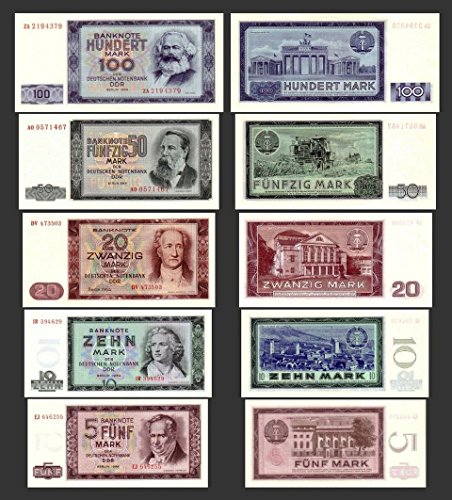 *** 5, 10, 20, 50, 100 DDR Mark Geldscheine 1964 Alte DDR Währung - Pick 22-26 - Reproduktion ***