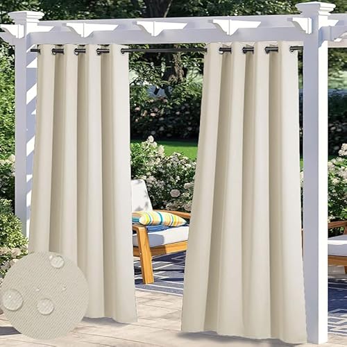 Wasserdicht Outdoor Vorhänge für Pavillon, Hitzeschutz Blickdicht Gardinen für Schlafzimmer, Sonnenschutz Datenschutz Outdoor Vorhang mit Ösen, 1 Stück, Biscotti Beige, B183xH183cm