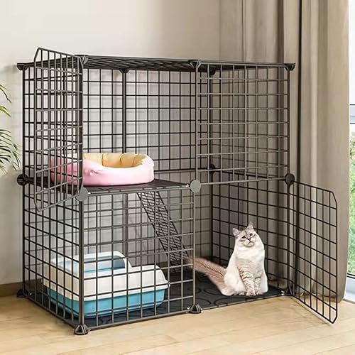 Pet's Home， Katzengehege, Hundekäfige for kleine Hunde im Innenbereich, Haustier-Laufstall for Katzen, Abnehmbarer extra großer Katzenlaufstall, Kleintierkäfig mit Türen(75 * 39 * 73cm)