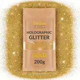 Creative Deco 200g Gold Holographischer Glitzerpulver für Wandfarbe | 0,2mm Glitzer-Pulver Glitzer Wand | Farbzusätze Nagel-Lack & Epoxid-Harz Zusatz | Für Kunst Handwerk Schleim & DIY