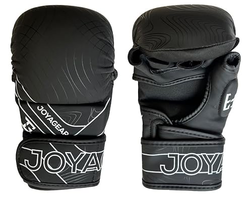 JOYAGEAR - MMA Handschuhe Essential - Schwarz & Weiß in M - Hergestellt aus hochwertigem Kunstleder - Kampfsport Handschuhe für Grappling, Sparring, Training & Wettkämpfe - Mixed Martial Arts