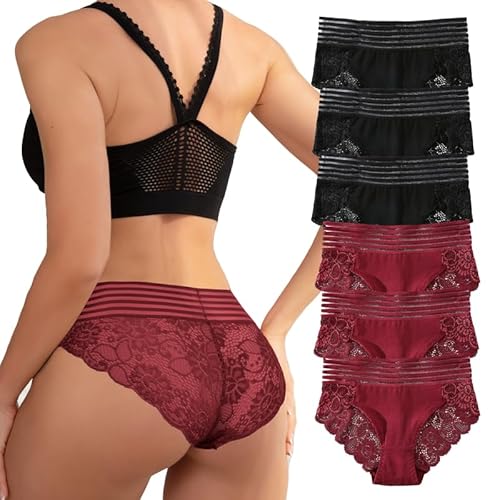 Hialegion Hipster Damen Hohe Taille Höschen Unterhosen Damen Slip Spitze Sexy Kontrolle Top Unterwäsche für Frauen 6 Stück S