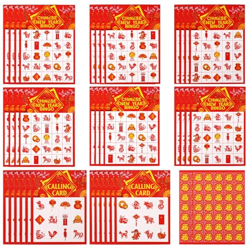 lasuroa 38stk Chinesische Neujahr Bingo Spiel, Bingokarten zum Neujahr für Erwachsene Kinder Partygeschenke zum Chinesischen Neujahr Kennenlernspiele für Partys
