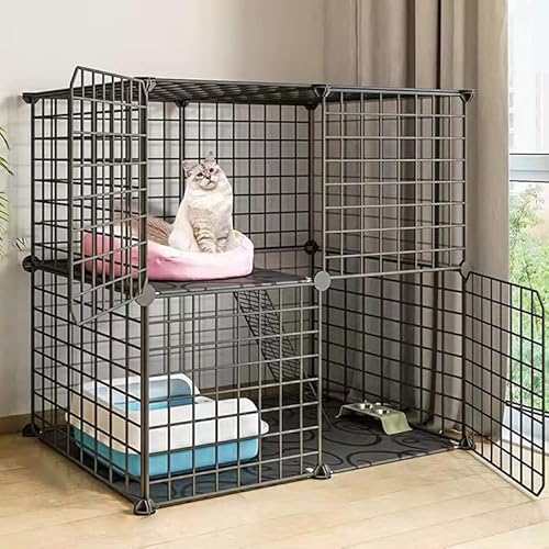 Pet's Home， Katzengehege, Hundekäfige for kleine Hunde im Innenbereich, Haustier-Laufstall for Katzen, Abnehmbarer extra großer Katzenlaufstall, Kleintierkäfig mit Türen(75 * 49 * 73cm)