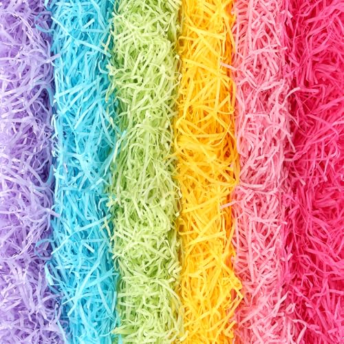 300g Füllmaterial Geschenk Bunt, 6 Farben Geschreddertes Papier, Weicher Füllmaterial Geschenkbox, Raffia Füllmaterial mit 1 Grußkarte für Geschenkboxen, Geschenkkörbe